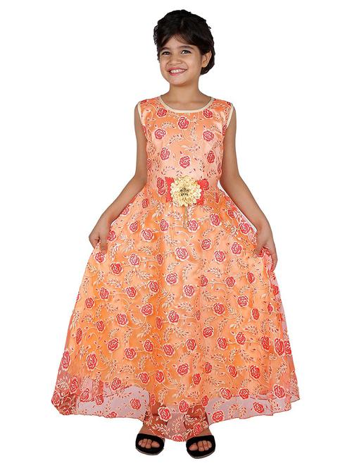 kids orange floral self design gown - 20622505 - Very Small Image - 1