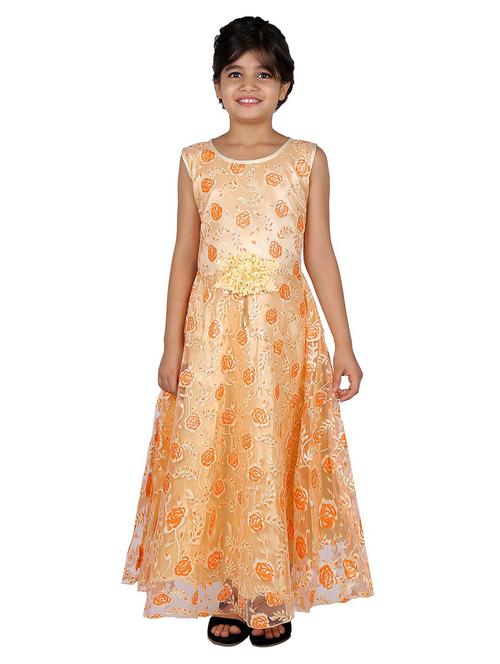 kids orange self design detailed dress - 20622506 - Very Small Image - 1