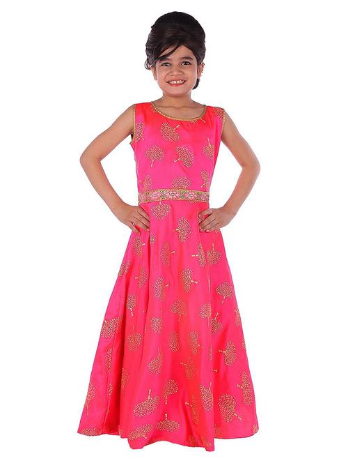 kids pink self design detailed gown - 20622524 - Very Small Image - 1