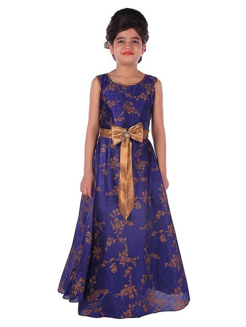 kids navy blue self design detailed gown - 20622538 - Very Small Image - 1