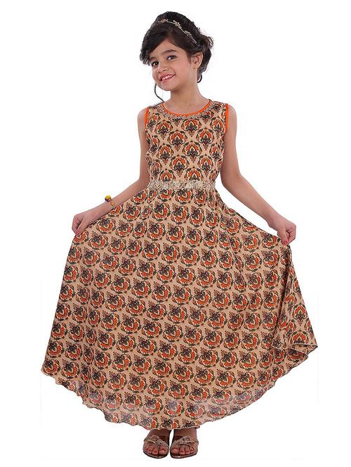 kids orange self design detailed dress - 20622541 - Very Small Image - 1
