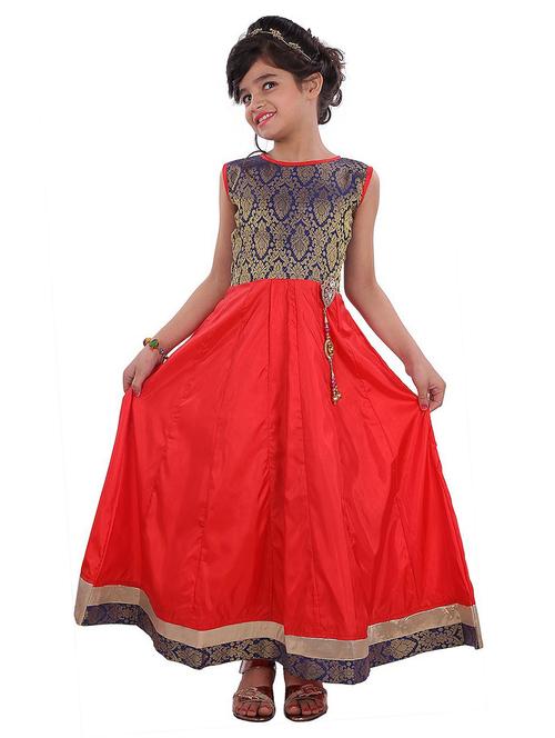 kids red self design detailed dress - 20622545 - Very Small Image - 1
