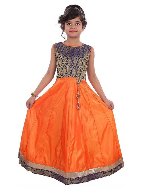 kids orange self design party gown - 20622546 - Very Small Image - 1