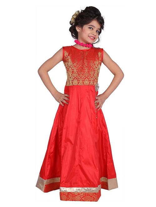 kids red self design detailed gown - 20622547 - Very Small Image - 1