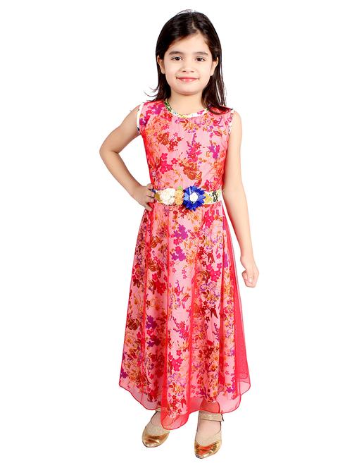girls floral print sleeveless long party gown - 20622593 - Very Small Image - 1