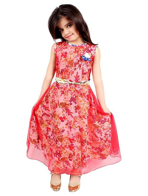 kids red floral printed detailed dress - 20622607 - Very Small Image - 1