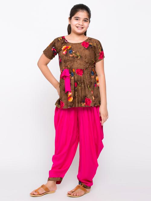 girls floral printed kurta patiyala salwar set - 20622684 - Very Small Image - 1
