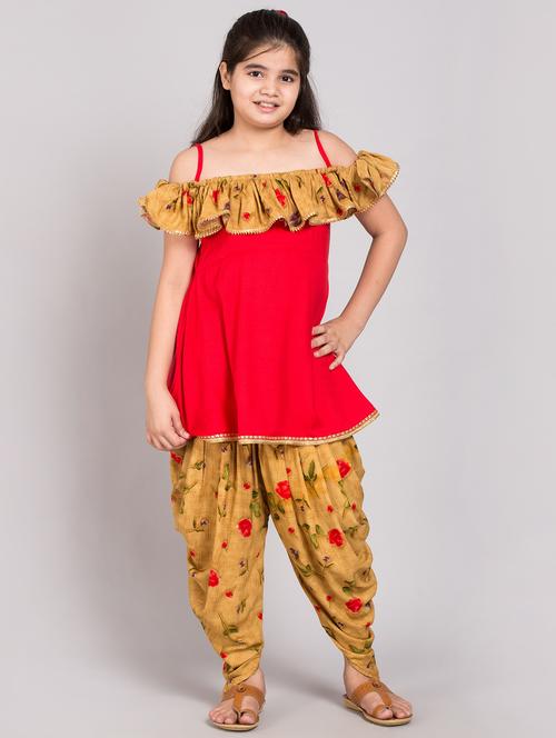 girls floral printed kurta patiyala salwar set - 20622710 - Very Small Image - 1