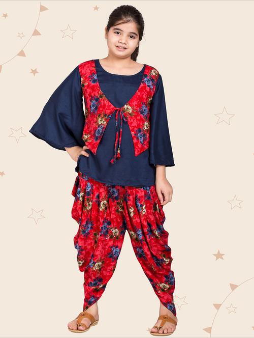 girls floral printed kurta patiyala salwar set - 20622772 - Very Small Image - 1