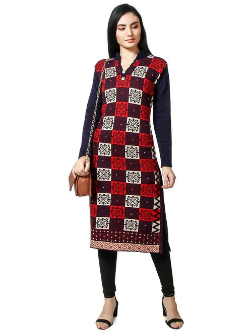 women self design woolen kurta - 20623220 - Very Small Image - 1