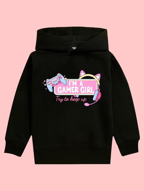 kids black graphic printed hooded sweatshirt - 20623735 - Very Small Image - 1
