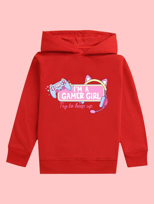 kids red graphic printed hooded sweatshirt - 20623738 - Very Small Image - 1