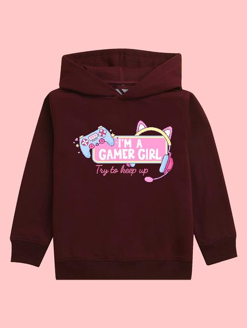 kids burgundy graphic printed hooded sweatshirt - 20623739 - Very Small Image - 1