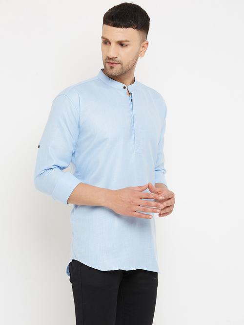 men solid mandarin neck short kurta - 20624575 - Very Small Image - 1
