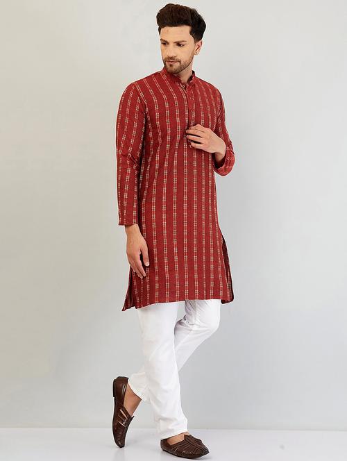 men self designed mandarin neck long kurta - 20624593 - Very Small Image - 1
