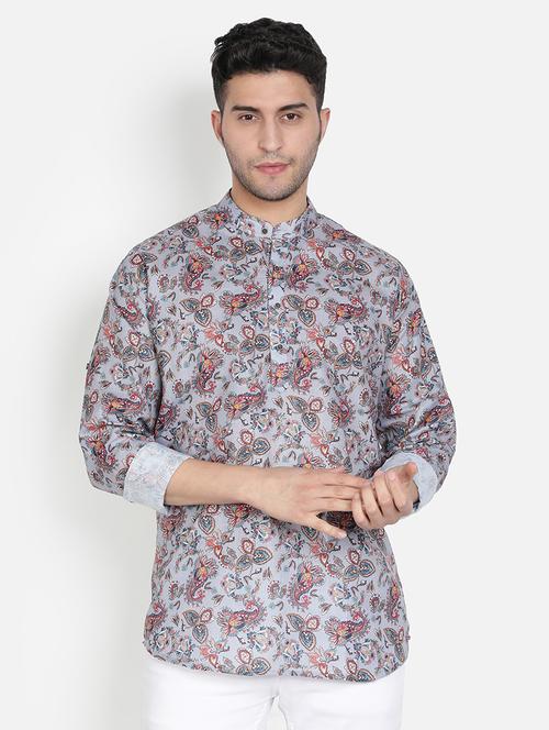 men printed cotton short kurta - 20624612 - Very Small Image - 1
