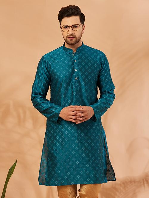 men blue ethnic motifs self design kurta - 20624623 - Very Small Image - 1