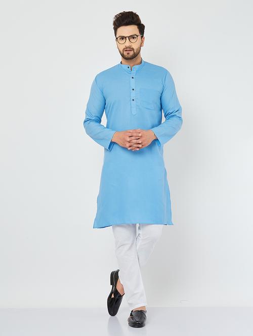 men solid mandarin neck long kurta - 20624647 - Very Small Image - 1