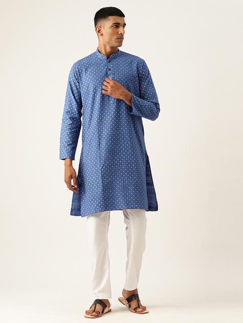 men blue printed kurta pyjama ethnic wear set - 20624700 - Very Small Image - 1