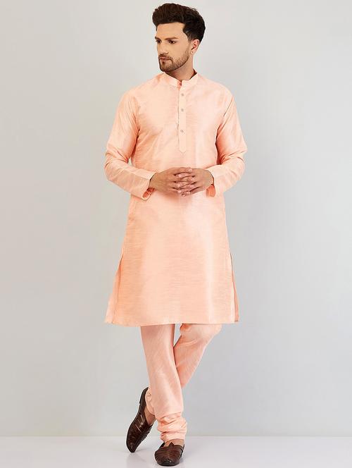 men pink solid kurta pyjama with embroidered jacket ethnic wear set - 20624734 - Very Small Image - 1