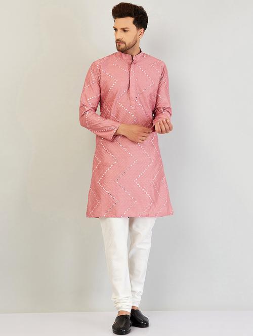 men pink mirror work kurta churidar ethnic wear sets - 20624764 - Very Small Image - 1