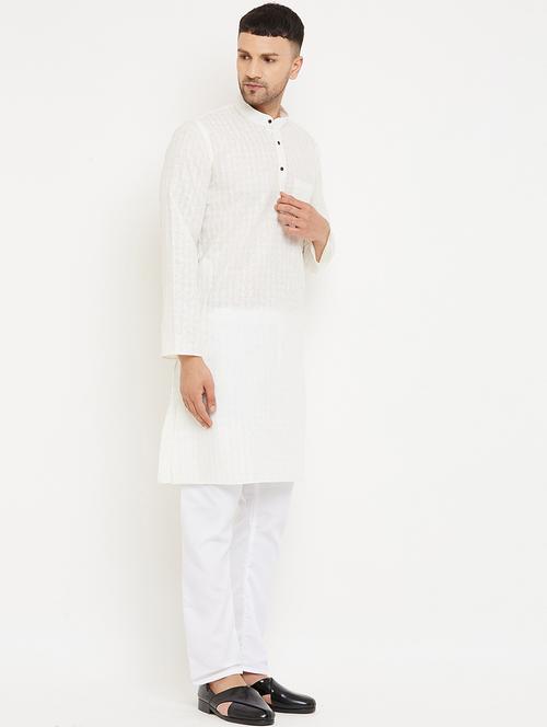 men white solid kurta pyjama set - 20624774 - Very Small Image - 1