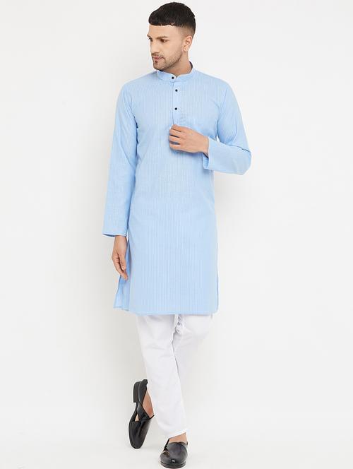 men light blue stripes kurta pyjama ethnic wear set - 20624794 - Very Small Image - 1