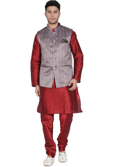 men solid kurta pyjama with printed jacket - 20624817 - Very Small Image - 1