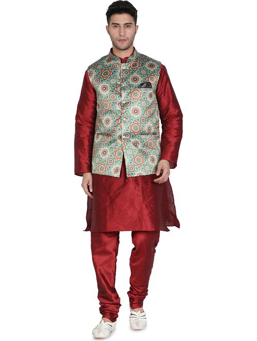 men solid kurta pyjama with printed jacket - 20624818 - Very Small Image - 1