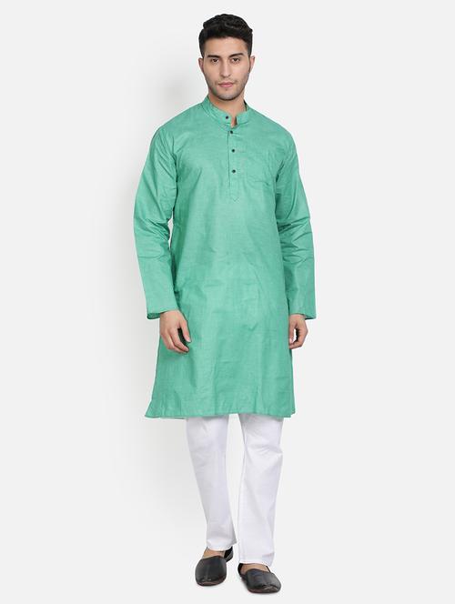 men green & white solid kurta pyjama set - 20624831 - Very Small Image - 1