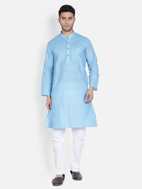 men light blue solids kurta pyjama ethnic wear sets - 20624834 - Very Small Image - 1