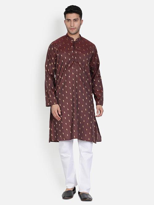 men maroon self design kurta pyjama ethnic wear sets - 20624839 - Very Small Image - 1