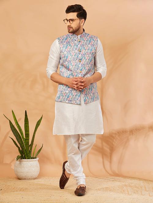 men solid kurta pyjama with printed jacket - 20624867 - Very Small Image - 1