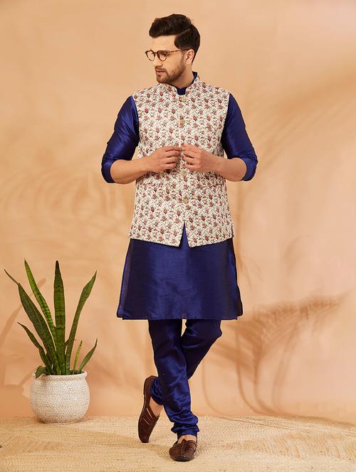 men solid kurta pyjama with printed jacket - 20624878 - Very Small Image - 1