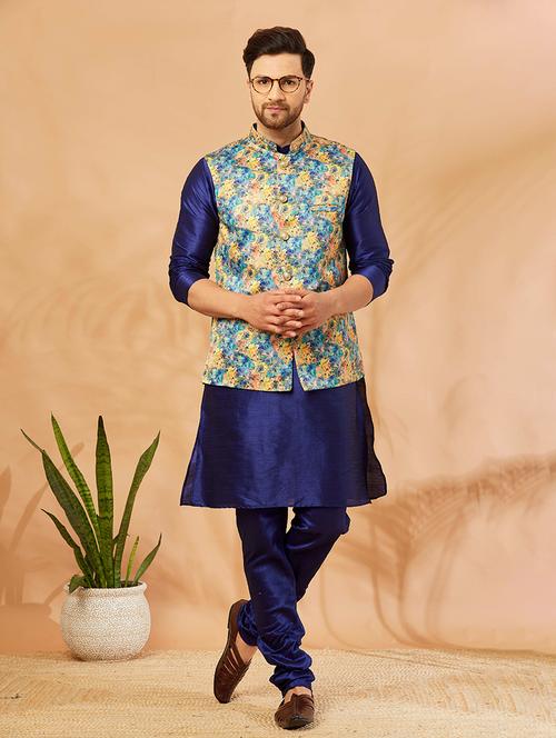 men solid kurta pyjama with printed jacket - 20624882 - Very Small Image - 1