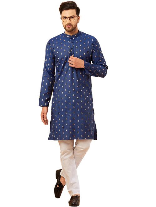 men blue self design kurta pyjama ethnic wear sets - 20624902 - Very Small Image - 1