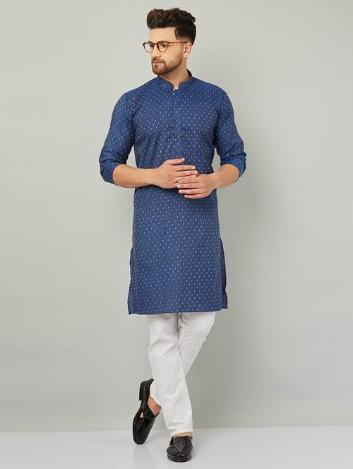 men blue & white printed kurta pyjama set - 20624922 - Very Small Image - 1