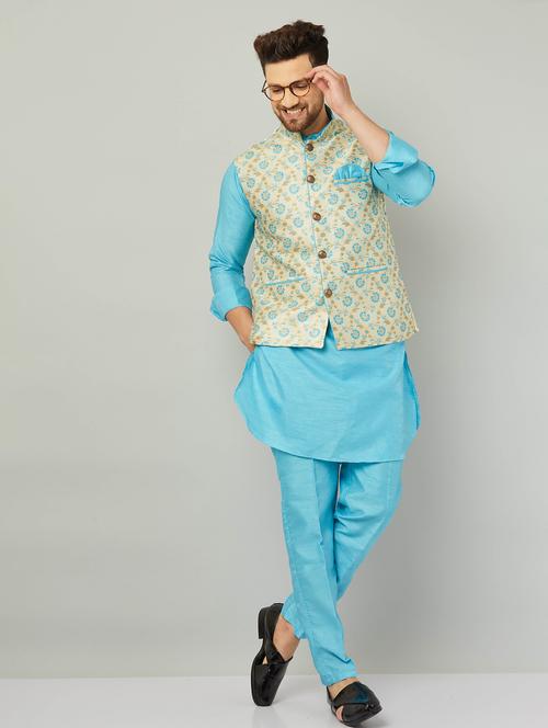 men sky blue kurta pyjama with jacket - 20624948 - Very Small Image - 1
