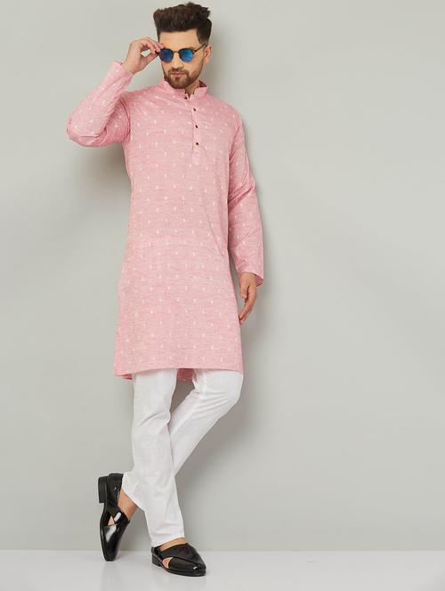 men pink self design printed kurta pyjama ethnic wear set - 20624970 - Very Small Image - 1