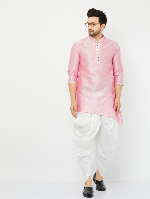 men pink solid dhoti kurta ethnic wear set - 20625003 - Very Small Image - 1