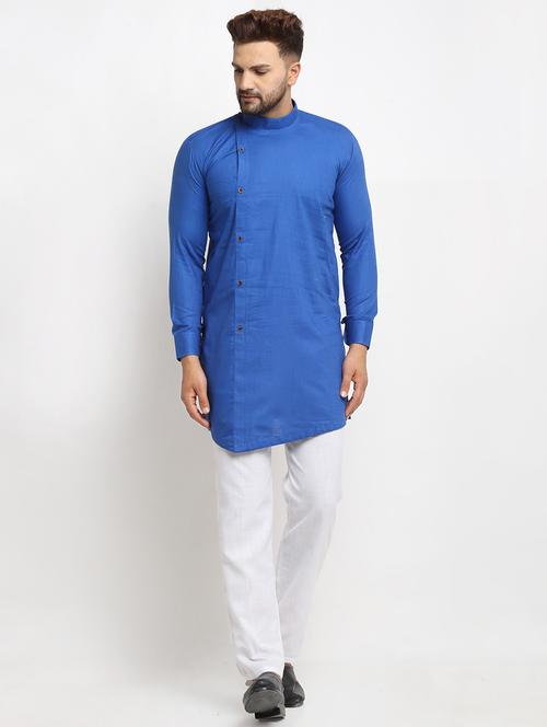 men blue & white solid kurta with trouser - 20625066 - Very Small Image - 1