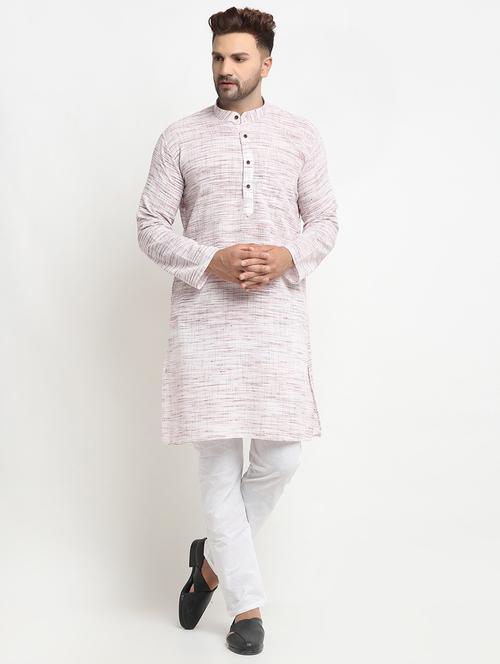 men purple & white kurta pyjama set - 20625102 - Very Small Image - 1