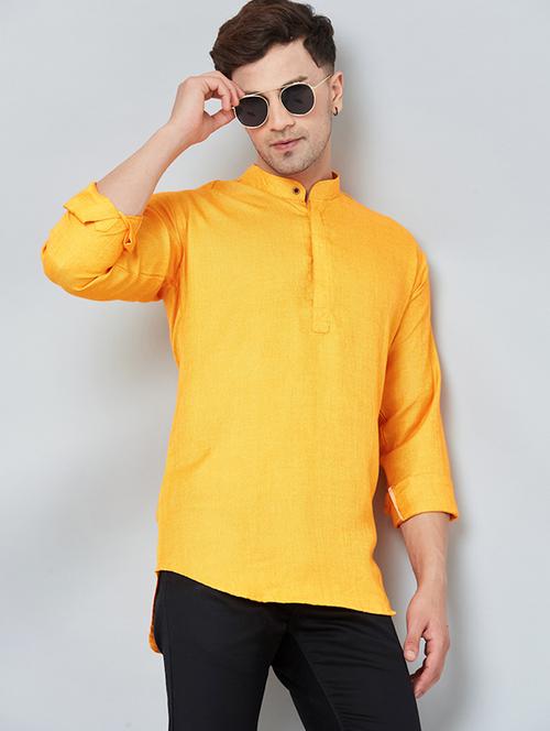 men solid cotton short kurta - 20625105 - Very Small Image - 1