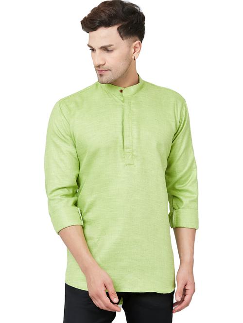 light green khadi cotton kurta - 20625106 - Very Small Image - 1
