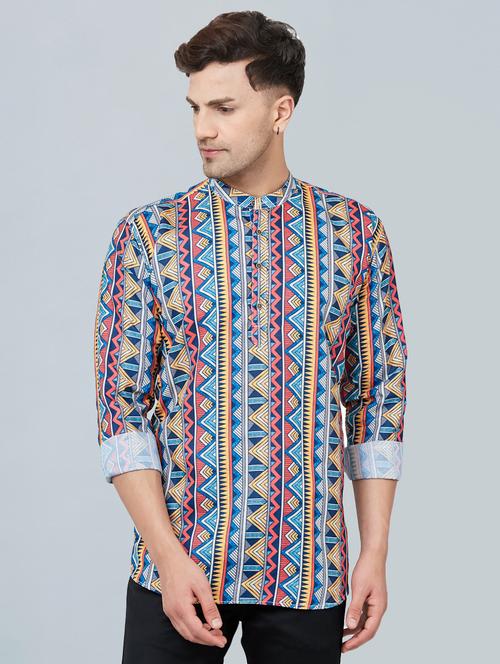 multi colored khadi cotton short kurta - 20625114 - Very Small Image - 1