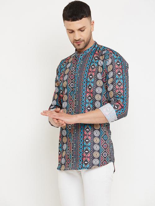 men multi color short kurta set - 20625115 - Very Small Image - 1