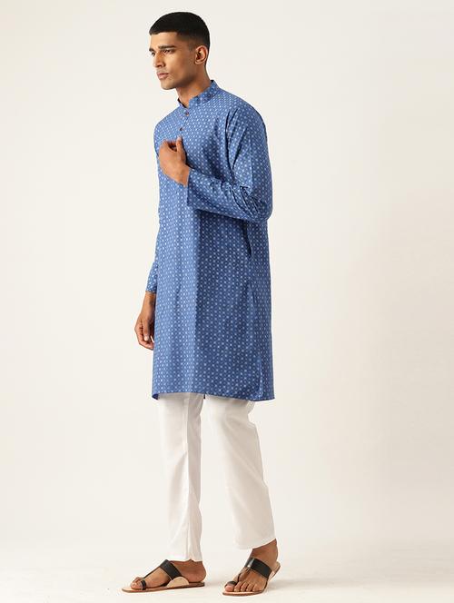 men blue printed kurta pyjama ethnic wear sets - 20625144 - Very Small Image - 1