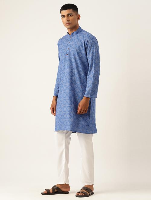 men blue & white printed kurta pyjama set - 20625147 - Very Small Image - 1