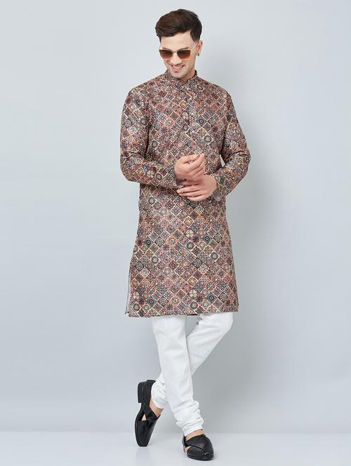 men multi colored printed kurta churidar set - 20625161 - Very Small Image - 1