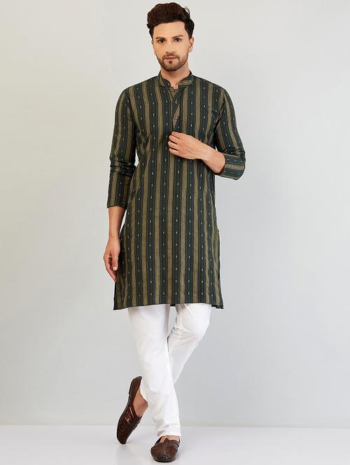 men dark green & white kurta pyjama set - 20625181 - Very Small Image - 1